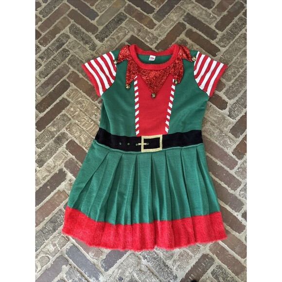 Christmas Elf Dress Sweater Bells Mrs.Claus Green Red Teacher Holiday XL (16-18) - Picture 1 of 8